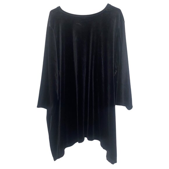 Catherines Black Velvet Tunic Womens 3X With Red Rose Embroidery Plus Size 3/4 S - Picture 3 of 9